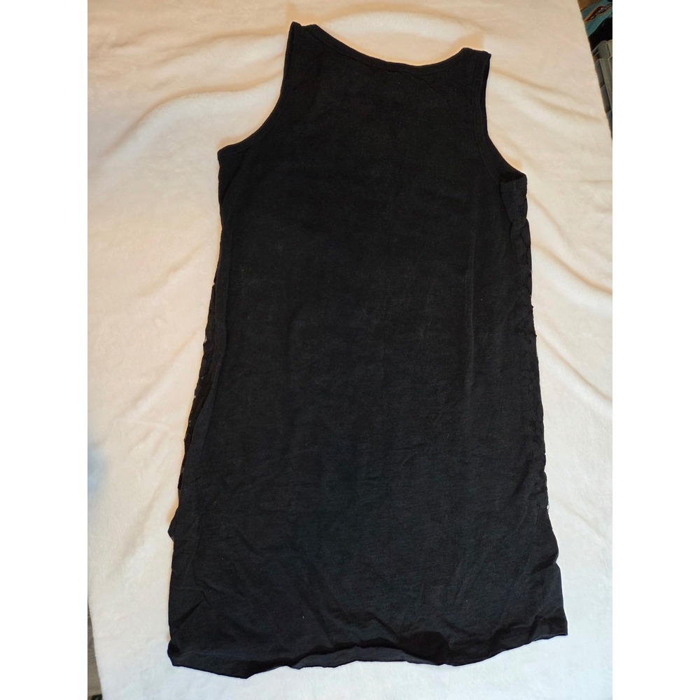020-Tribal Women Large Black Floral Lace Sleeveless Tunic Tank Top L Boho Casual